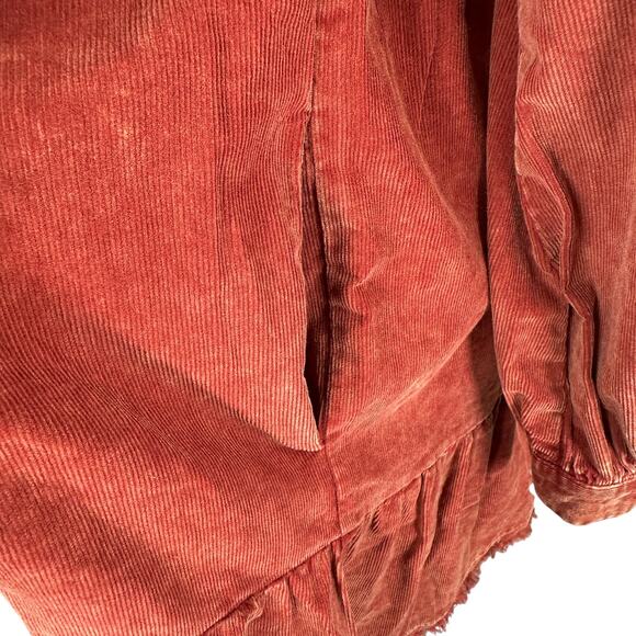 Umgee Babydoll Mini Dress Womens Size Large Corduroy Mineral Washed Pockets Rust - Picture 11 of 15